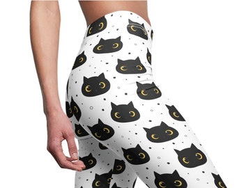 Divertenti pantaloni da yoga per gatti, leggings per gli amanti dei gatti, design gattino, attrezzatura per l'allenamento, divertenti pantaloni elasticizzati per feste, design bianco e nero