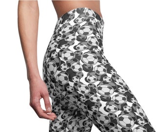 Divertenti pantaloni da yoga con pallone da calcio, leggings per gli amanti dello sport, design Futbol, attrezzatura per l'allenamento, pantaloni elasticizzati per feste divertenti, design bianco e nero