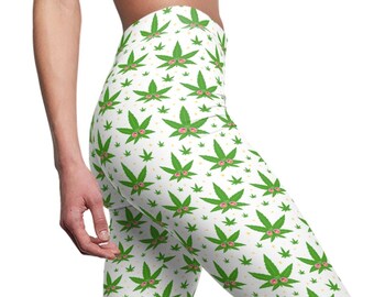 Divertenti pantaloni da yoga Maryjane, leggings colorati WeedLeaf, design di marijuana, attrezzatura per l'allenamento, divertenti pantaloni elasticizzati per feste, vaso