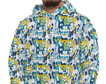 Cool and Funky Dog Lover Felpa, Splendido design blu e verde, Doggy Hoodie, Idea regalo di Natale, Idea regalo, Felpa con cappuccio divertente