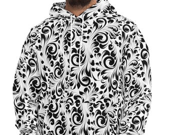 Fantastica felpa in bianco e nero, idea regalo di Natale, felpa con cappuccio alla moda