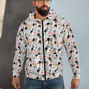All Over Cat Print Zippered Sweatshirt, Cat Lover, Kitty Design, Christmas Gift Idea, Cute Kittens, Unisex Zip Hoodie