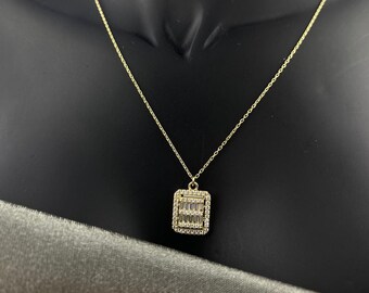 14K Gold Baguette Necklace, 14K Gold Necklace, Baguette Cut Necklace for Women, Valentines Day