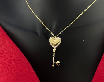 14k Solid Gold heart Key ,Christmas Gift, Valentines Day Gift, Girlfriend Gift, Birthday Gift, Anniversary Gift 14k Solid