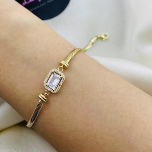 14K Real Solid Gold Baguette Bracelet, Dainty Bracelet, Chain Bracelet, Minimalist Bracelet, Gift For Her
