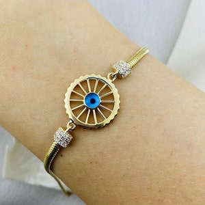 Evil Eye Bracelet, 14K Solid Gold Eye Bracelet, Guardian Bracelet, Valentine’s Day Gift, Gift For Her, Birthday Gift.