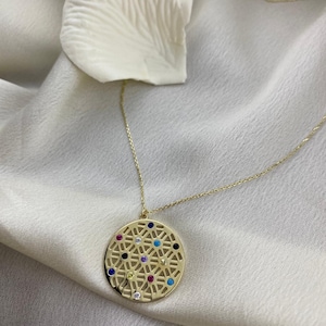Flower of Life, Six Petals Gold Pendant, 14k Gold Mandala Necklace, Symbol of Perun, Seed of Life, Flower of Life Symbol,