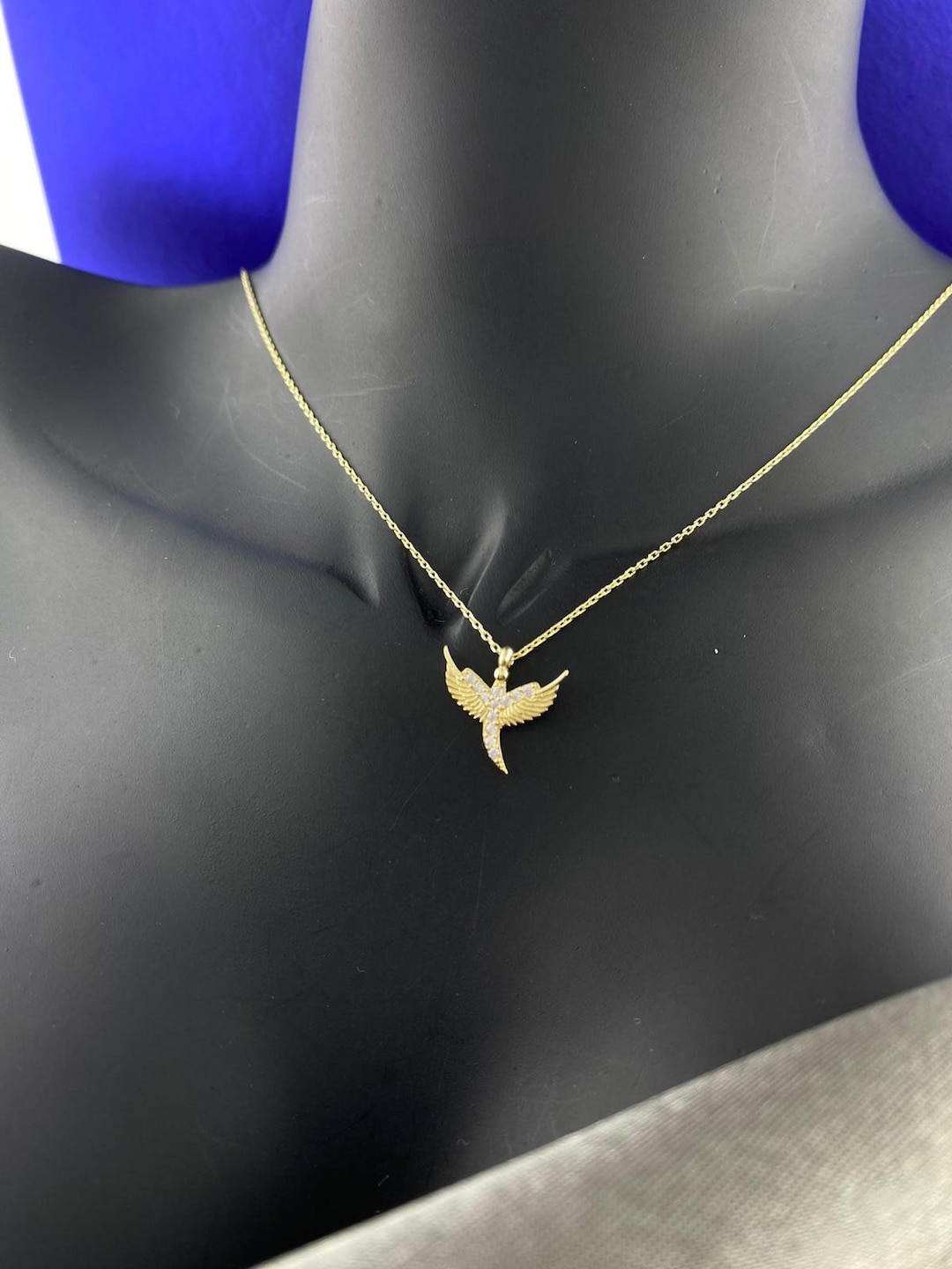 14K Gold Phoenix Necklace, Solid Gold Rising Phoenix, 14K Tiny Phoenix