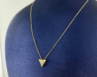 14K Gold Triangle Necklace , Geometric Necklace, Everyday Wear, Birthday Gift, Special Gift , Anniversary Gift