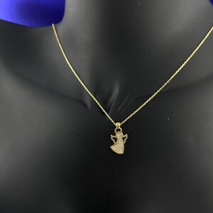 14K Solid Gold Fairy Necklace for Women Girls, Pendant Necklace Fairy with Angel Wings Jewelry Gift for Birthday