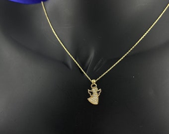 14K Solid Gold Fairy Necklace for Women Girls, Pendant Necklace Fairy with Angel Wings Jewelry Gift for Birthday