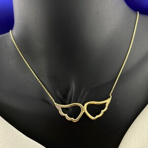 Gold Angel Wing Necklace, Cubic Zirconia, Angel Wings Pendant