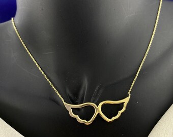 Gold Angel Wing Necklace, Cubic Zirconia, Angel Wings Pendant