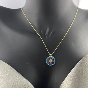 14k Blue Greek Evil Eye Pendant, Dark Blue Lapis Evil Eye, Good Luck and Protection Charm for women & mother