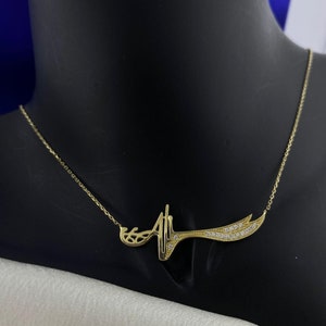 14k Gold Zulfiqar Sword Necklace, Zirconia Stone, Zulfiqar Necklace, Sword Necklace, Gift for her