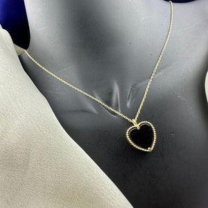 14K Solid Gold black Heart Necklace, Charm, Christmas Gift, Valentines Day Gift, clover