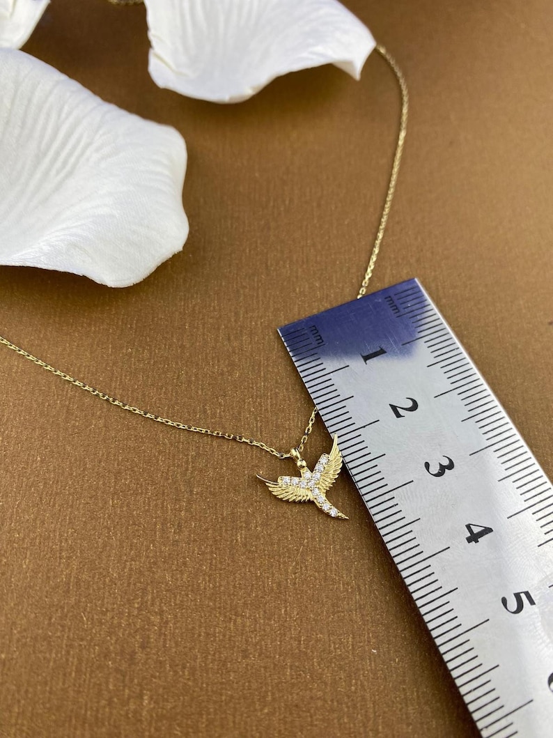 14K Gold Phoenix Necklace, Solid Gold Rising Phoenix, 14K Tiny Phoenix