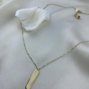 14k Solid Gold Personalized Vertical Bar | Custom Bar Necklace | 14k Name Minimal Bar Necklace | Kids Name Necklace