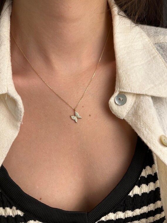 14Kゴールドの美しい蝶のネックレス、繊細で華やかなネックレス - Etsy 
