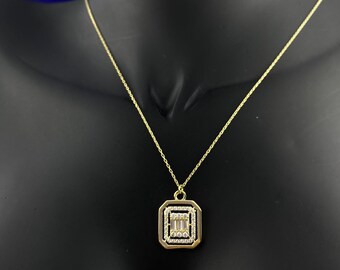 14K Gold Baguette Necklace, 14K Gold Necklace, Baguette Cut Necklace for Women, Valentines Day