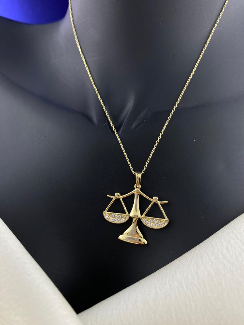 14K Solid Gold Scales of Justice Necklace, Lawyer Pendant, Dainty Scale