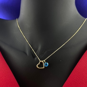 14k Heart Necklace • Hammered Heart Necklace • Dainty Necklace • Small Heart Necklace • Open Heart • Gift for her , Blue eye , evil eye