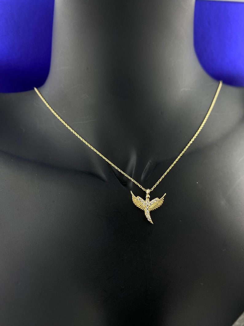 14K Gold Phoenix Necklace, Solid Gold Rising Phoenix, 14K Tiny Phoenix