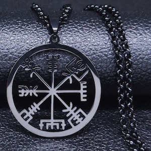 Viking Amulet Nordic Runes Odin Pendants Stainless Steel Long Necklace Scandinavian Necklace Vegvisir Compass Pendant