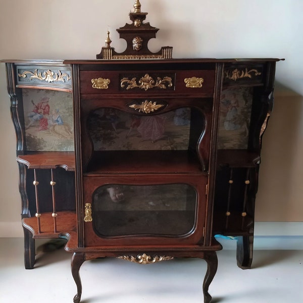 Victorian serpentine mahogany china cabinet.