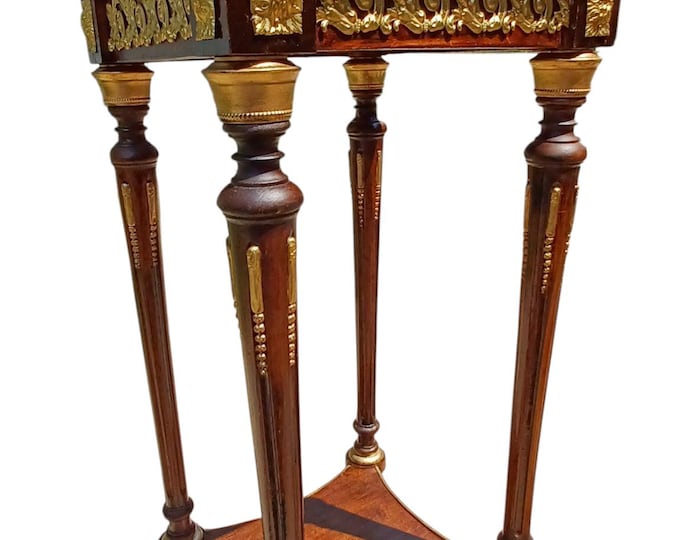 19th-Century French Louis XIV, Two French Inset Marble Top Accent Stands With Gilt Ormolu