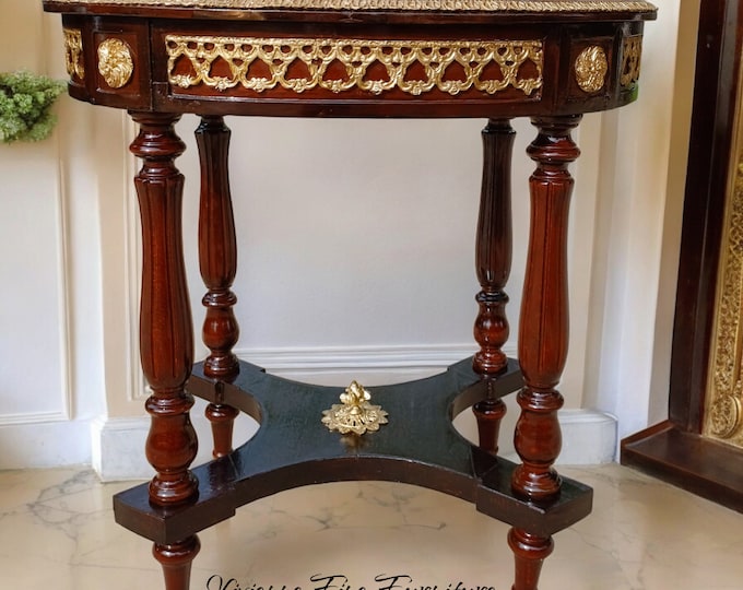 French Louis XVI Style Mahogany Gallery Table Marquetry Inlaid And Brass Ormolu