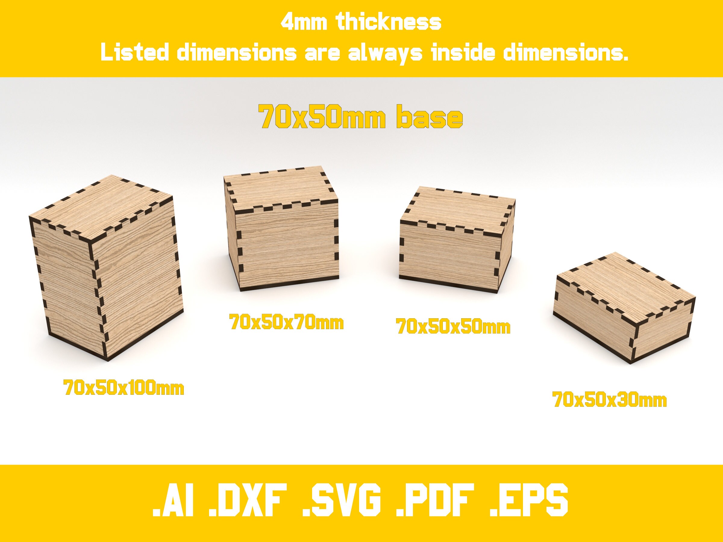 Two Piece Boxes Templates for Laser Cut 4mm Material 20 Dimensions Svg ...