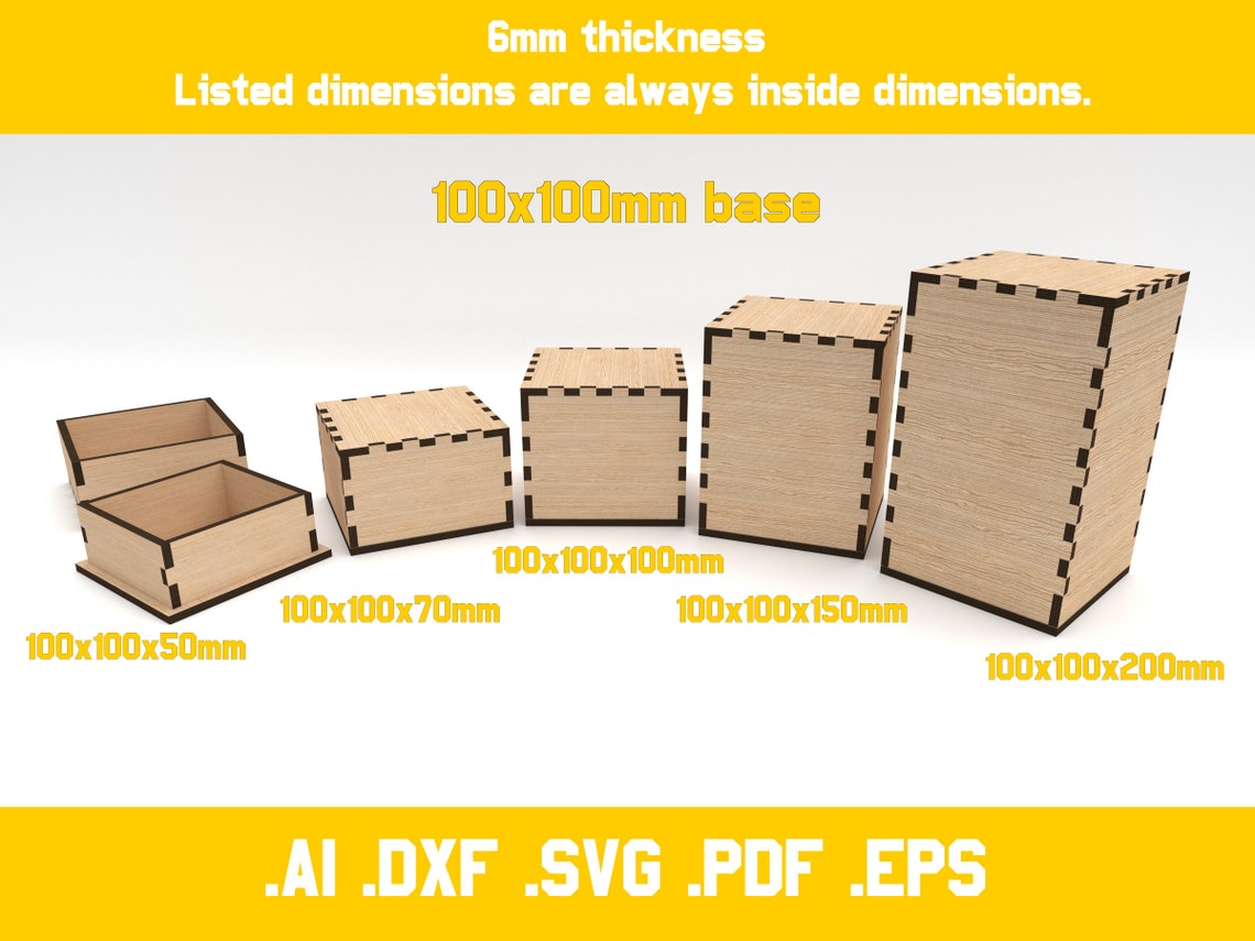 2 Piece Boxes Vector Files for Laser Cut 6mm Thickness Materials ...