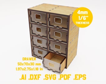 Drawers  desk organizer, files for laser cut - in ai, dfx, svg, eps, pdf format - RDWorks, Lightburn, glowforge