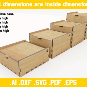 Boxes with flip up lids vector files for laser cut 4mm thickness materials digital files dxf, ai, pdf, svg, eps hinge, glowforce zdjęcie 7