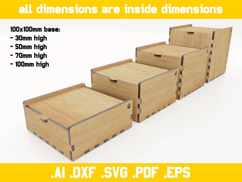 Cajas con tapas abatibles archivos vectoriales para corte láser materiales de 4 mm de espesor archivos digitales dxf, ai, pdf, svg, eps bisagra, Glowforce imagen 7