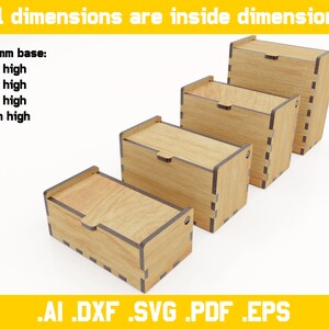 Cajas con tapas abatibles archivos vectoriales para corte láser materiales de 4 mm de espesor archivos digitales dxf, ai, pdf, svg, eps bisagra, Glowforce imagen 4