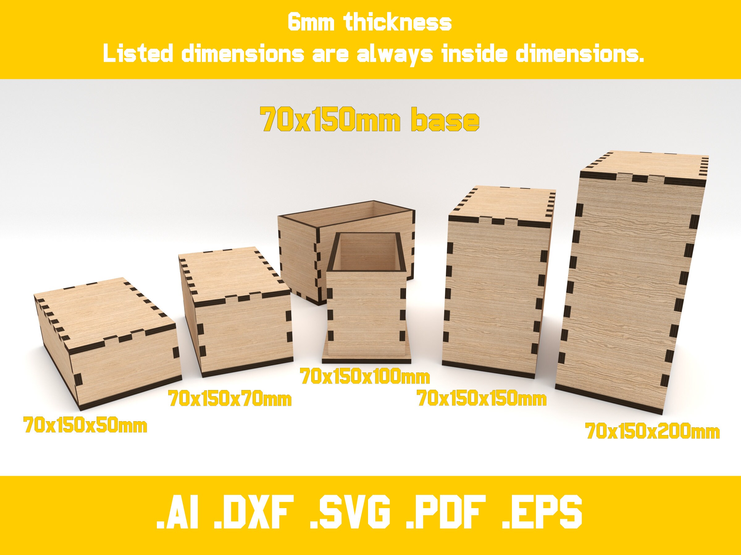 2 Piece Boxes Vector Files for Laser Cut 6mm Thickness Materials ...