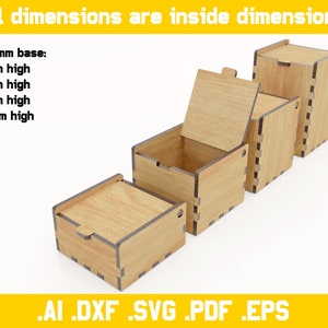 Cajas con tapas abatibles archivos vectoriales para corte láser materiales de 4 mm de espesor archivos digitales dxf, ai, pdf, svg, eps bisagra, Glowforce imagen 5