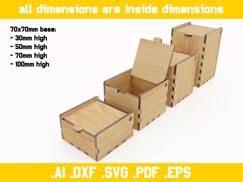 Cajas con tapas abatibles archivos vectoriales para corte láser materiales de 4 mm de espesor archivos digitales dxf, ai, pdf, svg, eps bisagra, Glowforce imagen 5