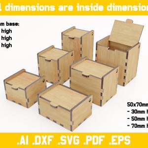 Boxes with flip up lids vector files for laser cut 4mm thickness materials digital files dxf, ai, pdf, svg, eps hinge, glowforce zdjęcie 3