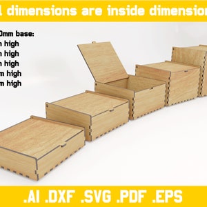 Boxes with flip up lids vector files for laser cut 4mm thickness materials digital files dxf, ai, pdf, svg, eps hinge, glowforce zdjęcie 9