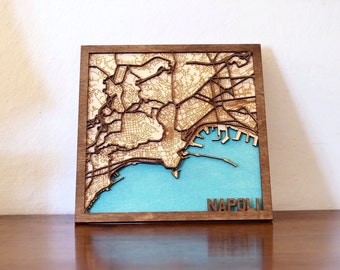 Laser cut city maps of Italy - 25x25 cm - made with hand painted birch plywood