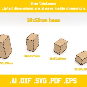 Laser cut 2 piece boxes for 3mm material 20 different dimensions svg, ai, dxf, pdf, eps digital vector files zdjęcie 2