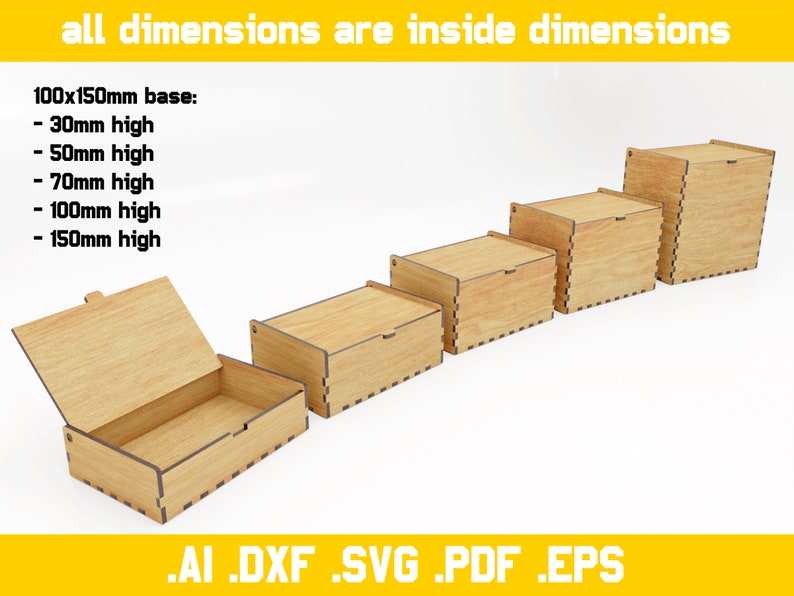 Cajas con tapas abatibles archivos vectoriales para corte láser materiales de 4 mm de espesor archivos digitales dxf, ai, pdf, svg, eps bisagra, Glowforce imagen 8