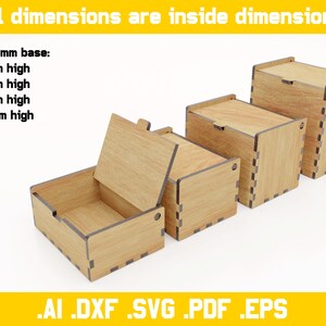 Boxes with flip up lids vector files for laser cut 4mm thickness materials digital files dxf, ai, pdf, svg, eps hinge, glowforce zdjęcie 6