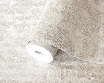 Modern noodlijdend crèmekleurig glanzend behang, 3D-structuurbehang, decoratieve wandbekleding, vinylbekleding, niet-klevend niet-peal & stick
