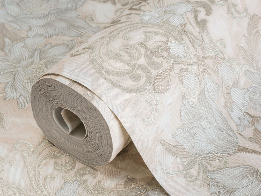 Luxury Damask Gray Wallpaper 3D Textured Wallpaper Etsy