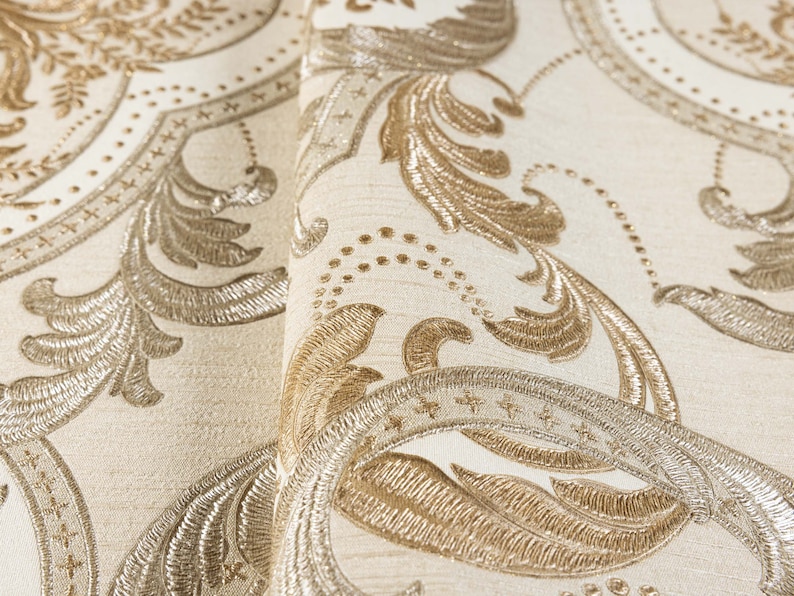 Luxury Damask Cream Gold Wallpaper 3D Textured Victorian Etsy