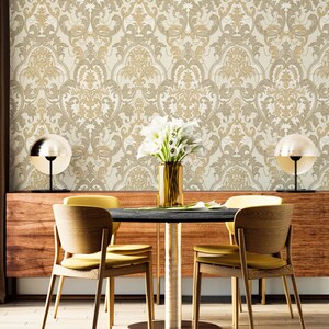 Luxury Damask Cream Gold Wallpaper, 3D Textured Victorian Wallpaper ...